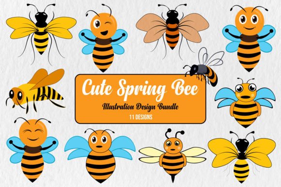 Download Cute Spring Bee Illustration Bundle - Bee illustration Collection