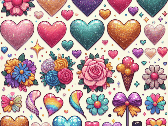 Download Colourful Glitter Hearts Bundle Graphic - Hearts Collection