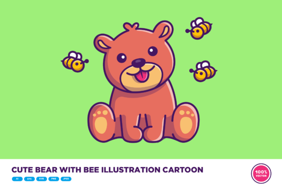 Download Cute Bear with Bee Illustration Cartoon - Bee illustration Collection