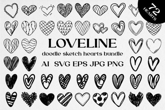 Download LOVELINE, Doodle Sketch Hearts Bundle - Premium Resources
