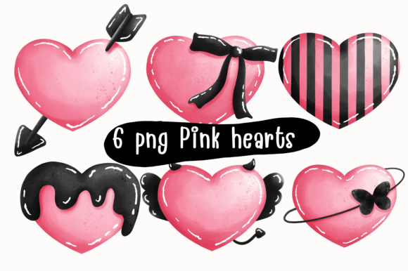 Download 6 PNG Black Pink Hearts - Hearts Collection