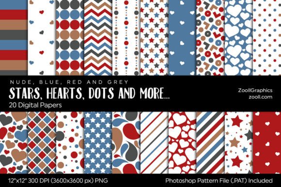 Download Stars, Hearts, Dots &amp; More Digital Paper - Hearts Collection