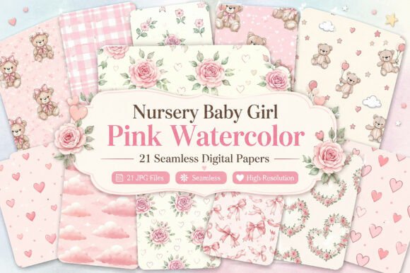 Download Nursery Baby Girl Pink Watercolor Bundle - Baby girl Collection