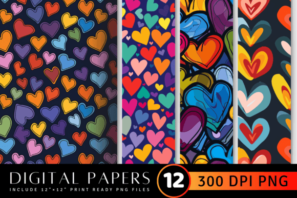 Download Multicolored Funky Hearts Shapes Digital - Hearts Collection